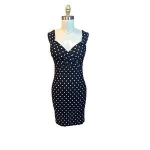 Rockabilly Pinup Rock Steady Polka Dot Wiggle Dress Black White Vintage